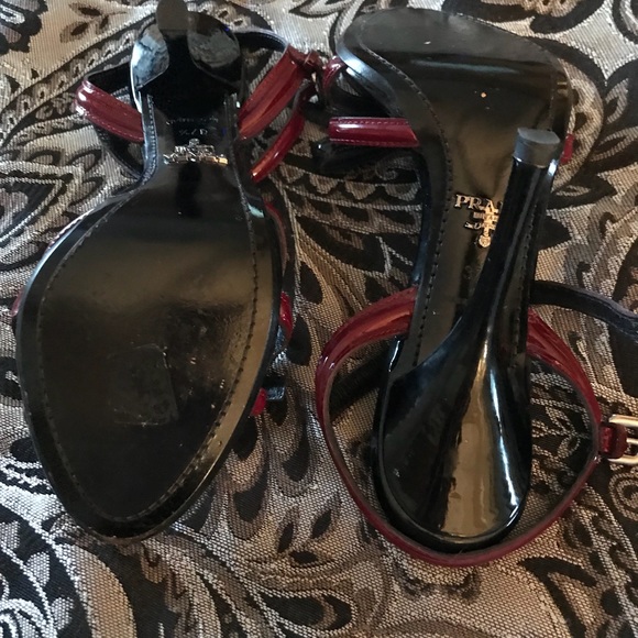 Authentic Prada Burgundy/ Black Patent Sandal - Picture 2 of 6